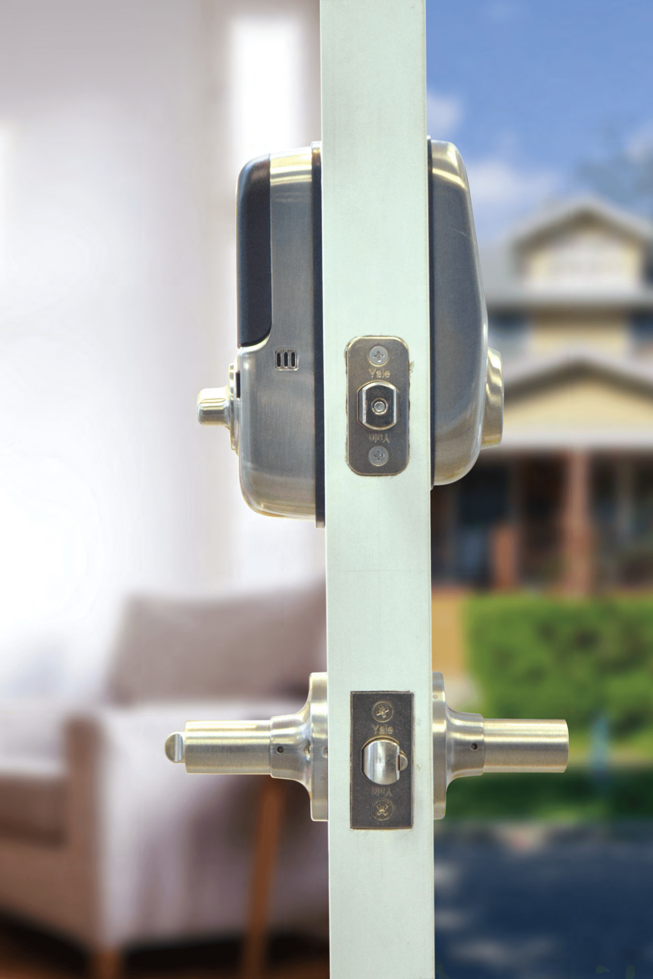 A Harrison Haance biometric smart lock on a residential door